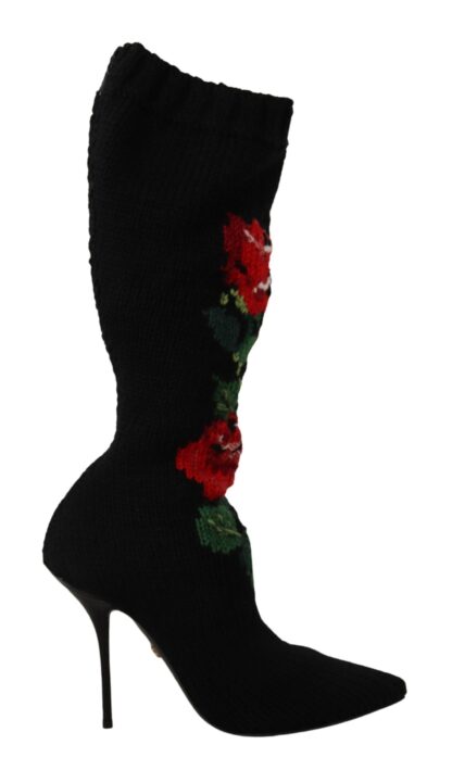 Dolce & Gabbana - Elegant Sock Boots with Red Roses Detail