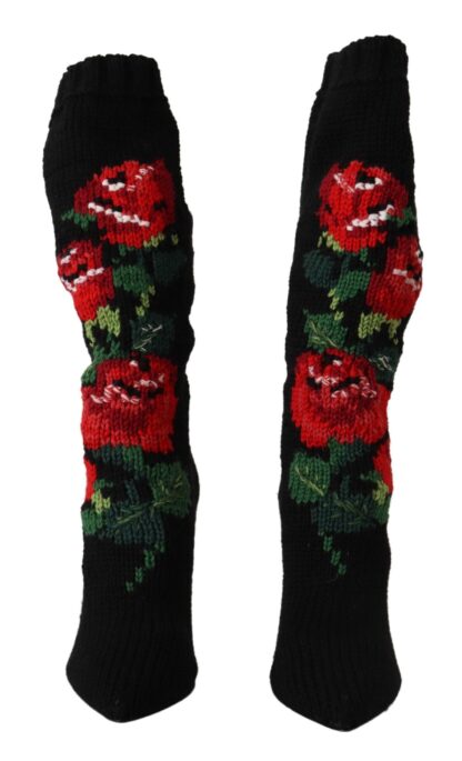 Dolce & Gabbana - Elegant Sock Boots with Red Roses Detail