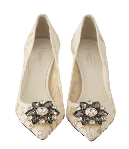 Dolce & Gabbana - Elegant White Lace Heels with Crystal Embellishment