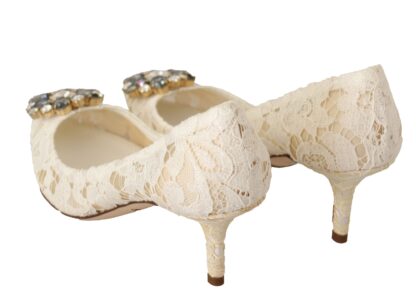 Dolce & Gabbana - Elegant White Lace Heels with Crystal Embellishment