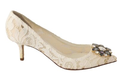 Dolce & Gabbana - Elegant White Lace Heels with Crystal Embellishment