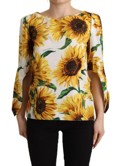 Dolce & Gabbana - Sunflower Print Cotton Elbow Sleeve Blouse