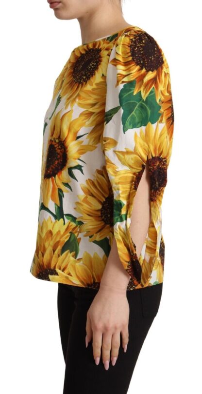 Dolce & Gabbana - Sunflower Print Cotton Elbow Sleeve Blouse