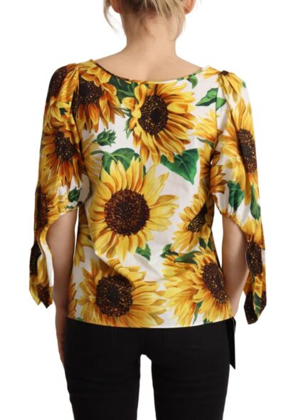 Dolce & Gabbana - Sunflower Print Cotton Elbow Sleeve Blouse