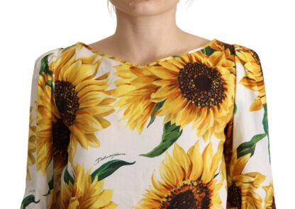 Dolce & Gabbana - Sunflower Print Cotton Elbow Sleeve Blouse