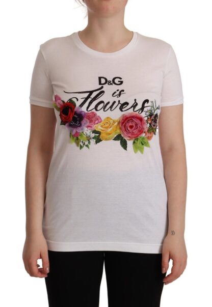 Dolce & Gabbana - Elegant Floral Crystal-Embellished White Tee