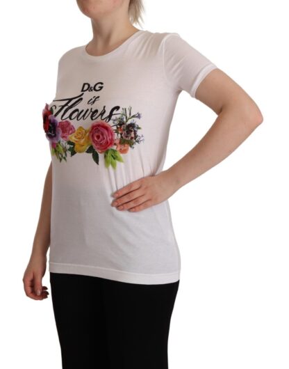 Dolce & Gabbana - Elegant Floral Crystal-Embellished White Tee