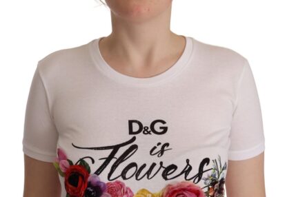 Dolce & Gabbana - Elegant Floral Crystal-Embellished White Tee