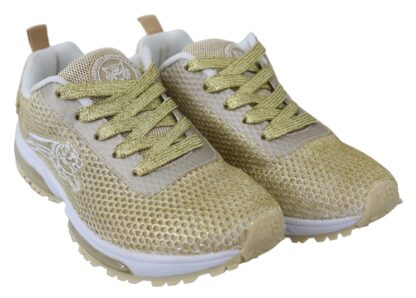 Plein Sport - Exquisite Gold Polyester Sport Sneakers