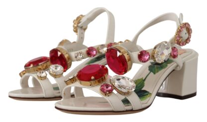 Dolce & Gabbana - Elegant Strappy Sandals with Pink Roses and Crystals