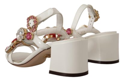 Dolce & Gabbana - Elegant Strappy Sandals with Pink Roses and Crystals