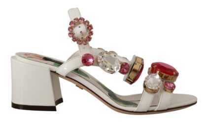 Dolce & Gabbana - Elegant Strappy Sandals with Pink Roses and Crystals