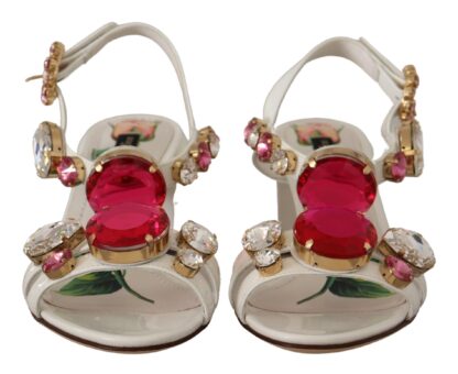 Dolce & Gabbana - Elegant Strappy Sandals with Pink Roses and Crystals