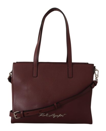 Karl Lagerfeld - Elegant Wine-Toned Leather Tote with Zip Closure