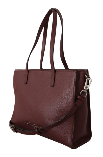 Karl Lagerfeld - Elegant Wine-Toned Leather Tote with Zip Closure