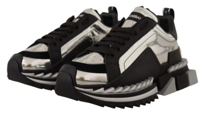 Dolce & Gabbana - Elegant Super King Leather Sneakers - Silver & Black