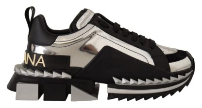 Dolce & Gabbana - Elegant Super King Leather Sneakers - Silver & Black