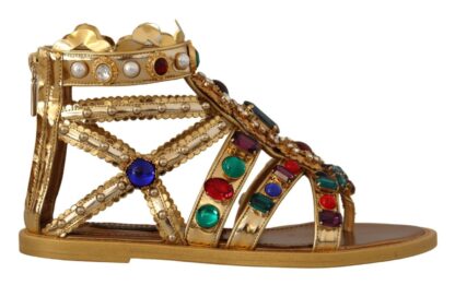 Dolce & Gabbana - Elegant Gold Crystal-Embellished Flat Sandals