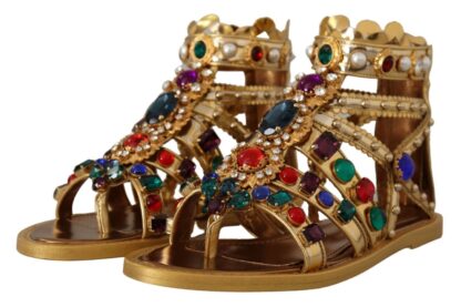 Dolce & Gabbana - Elegant Gold Crystal-Embellished Flat Sandals