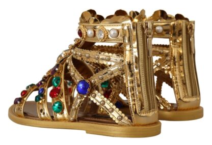 Dolce & Gabbana - Elegant Gold Crystal-Embellished Flat Sandals