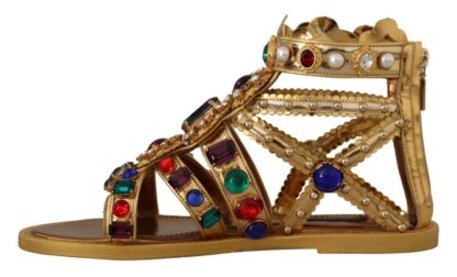 Dolce & Gabbana - Elegant Gold Crystal-Embellished Flat Sandals