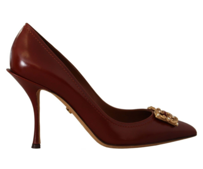 Dolce & Gabbana - Elegant Brown Leather Heels with Gold Accents