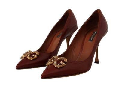 Dolce & Gabbana - Elegant Brown Leather Heels with Gold Accents