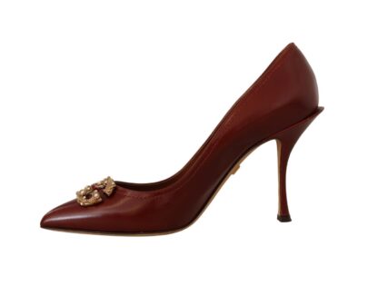 Dolce & Gabbana - Elegant Brown Leather Heels with Gold Accents