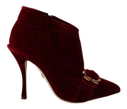 Dolce & Gabbana - Elegant Bordeaux Velvet Ankle Boots