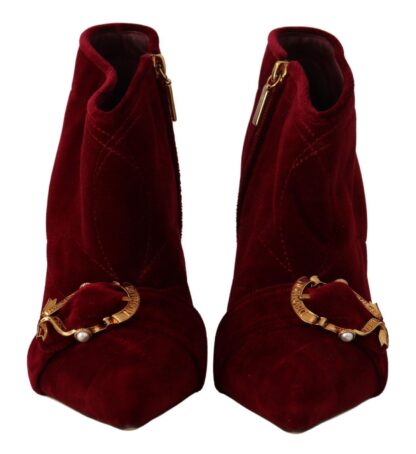 Dolce & Gabbana - Elegant Bordeaux Velvet Ankle Boots