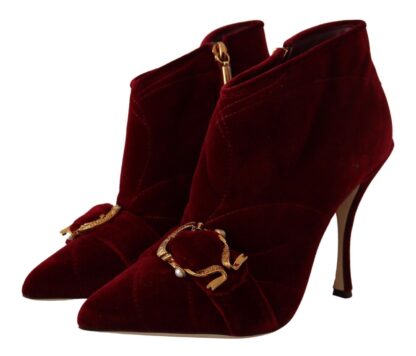 Dolce & Gabbana - Elegant Bordeaux Velvet Ankle Boots