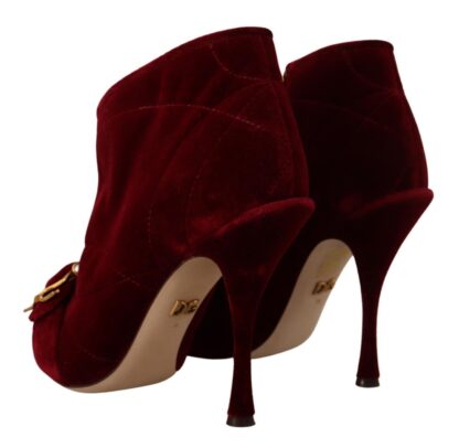 Dolce & Gabbana - Elegant Bordeaux Velvet Ankle Boots