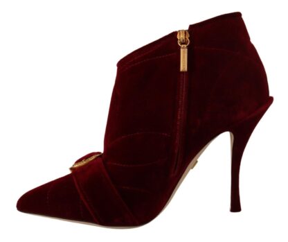 Dolce & Gabbana - Elegant Bordeaux Velvet Ankle Boots