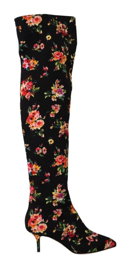 Dolce & Gabbana - Floral Charmeuse Knee High Boots