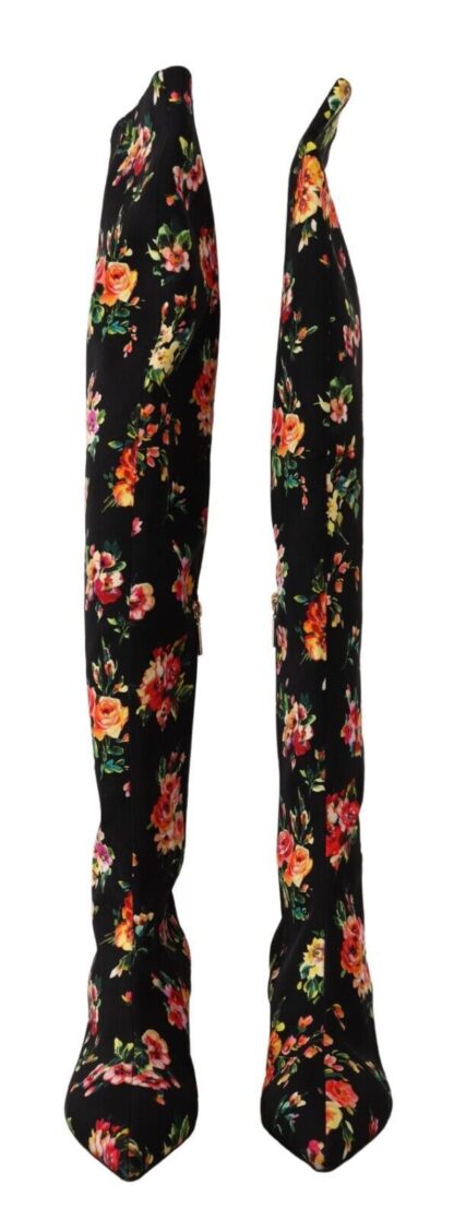 Dolce & Gabbana - Floral Charmeuse Knee High Boots