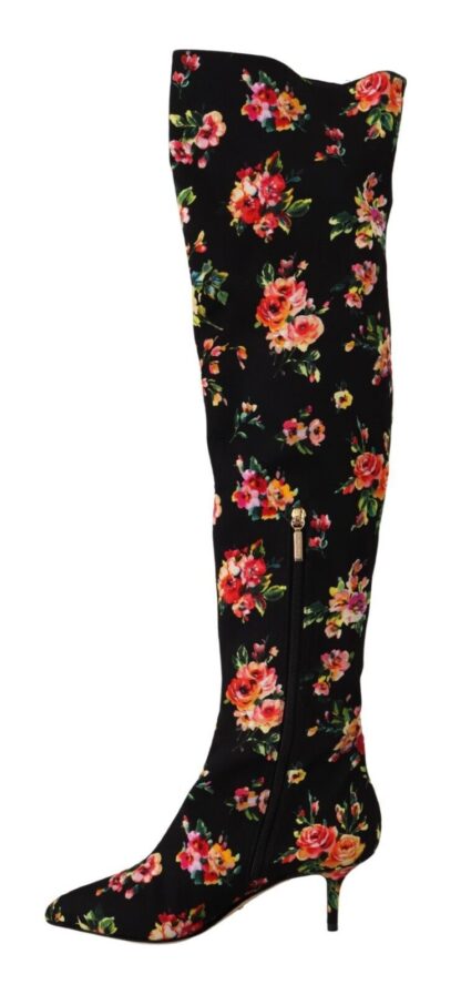 Dolce & Gabbana - Floral Charmeuse Knee High Boots