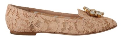 Dolce & Gabbana - Elegant Beige Lace Ballet Flats with Crystal Buckle