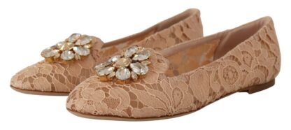 Dolce & Gabbana - Elegant Beige Lace Ballet Flats with Crystal Buckle