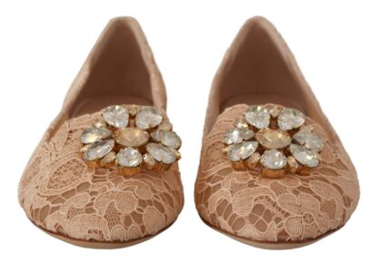 Dolce & Gabbana - Elegant Beige Lace Ballet Flats with Crystal Buckle