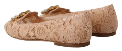 Dolce & Gabbana - Elegant Beige Lace Ballet Flats with Crystal Buckle