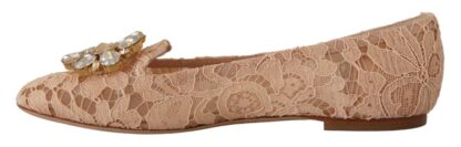 Dolce & Gabbana - Elegant Beige Lace Ballet Flats with Crystal Buckle