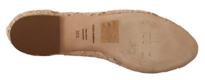 Dolce & Gabbana - Elegant Beige Lace Ballet Flats with Crystal Buckle