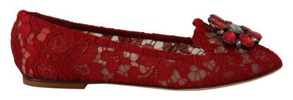 Dolce & Gabbana - Radiant Red Lace Ballet Flats with Crystal Buckle