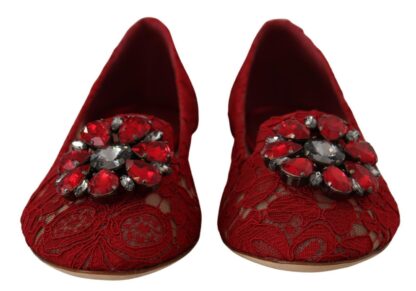 Dolce & Gabbana - Radiant Red Lace Ballet Flats with Crystal Buckle