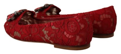 Dolce & Gabbana - Radiant Red Lace Ballet Flats with Crystal Buckle