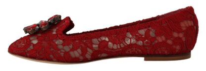 Dolce & Gabbana - Radiant Red Lace Ballet Flats with Crystal Buckle