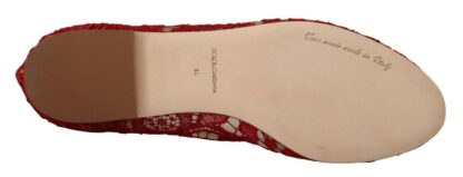 Dolce & Gabbana - Radiant Red Lace Ballet Flats with Crystal Buckle