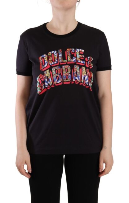 Dolce & Gabbana - Chic Black Crew Neck Logo Tee