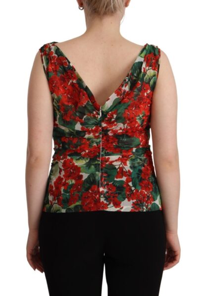 Dolce & Gabbana - Elegant V-Neck Geranium Print Silk Tank Top