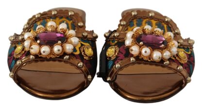 Dolce & Gabbana - Chic Floral Print Flat Sandals with Faux Pearl Detail